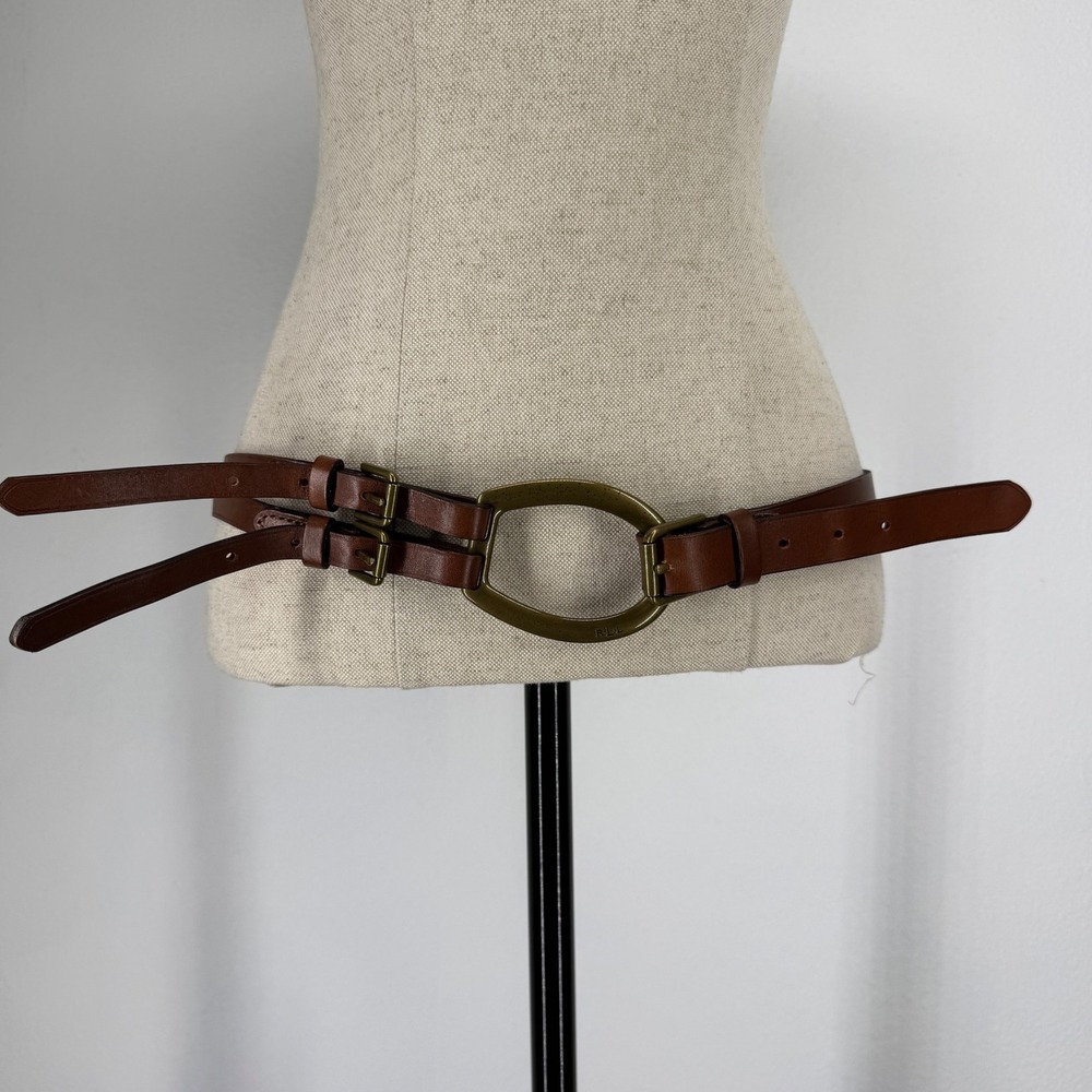 Ralph Lauren Brown Leather Double Strap Stirrup Belt Size M Equestrian Old Money